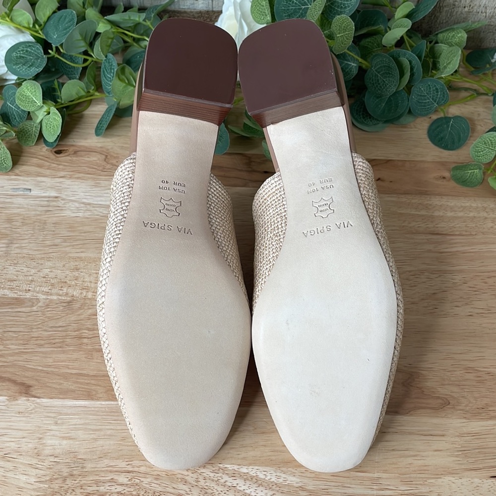 Via Spiga Mitchel 2 Woven Block Heel Mules Cream Size 10 - Picture 5 of 6